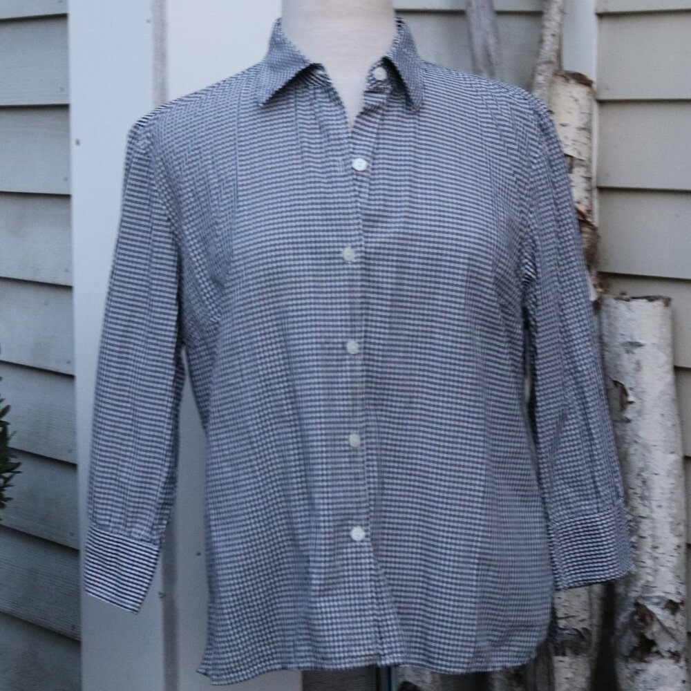 Style & Co Black & White Gingham Check Classic Cotton Button Up Top Sz 14